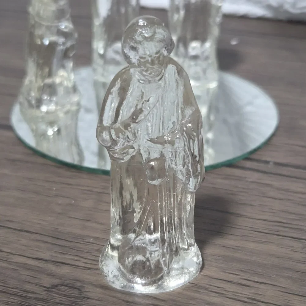 Chadwick Glass Nativity Mirrored Base Christmas Holiday 7 Piece VTG 1995